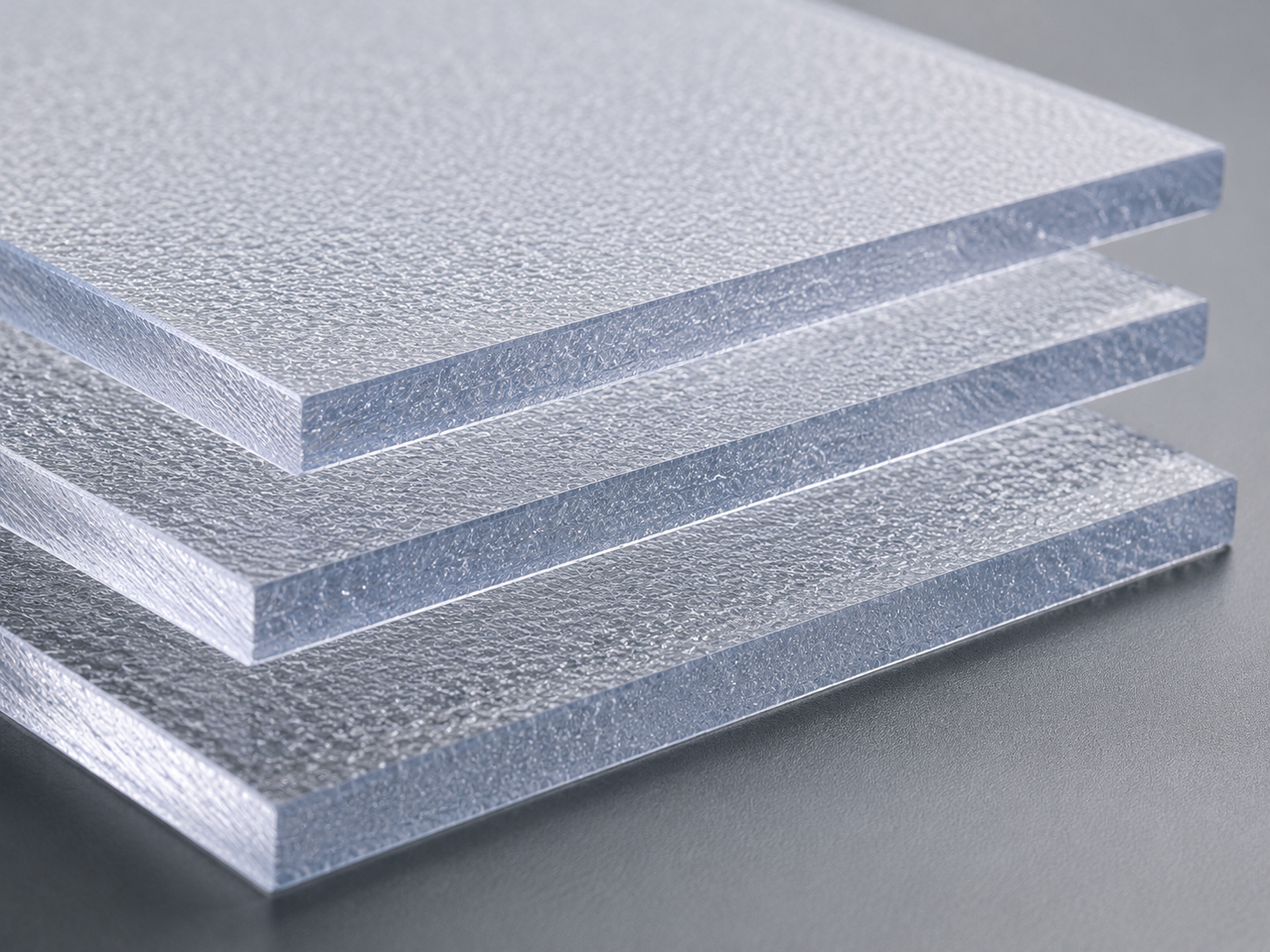 Solid textured polycarbonate sheet edges showing panel thickness